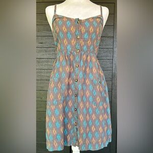**AERIE** Grey Retro Pattern, Linen/Cotton Blend, Camisole Sundress, ButtonFront